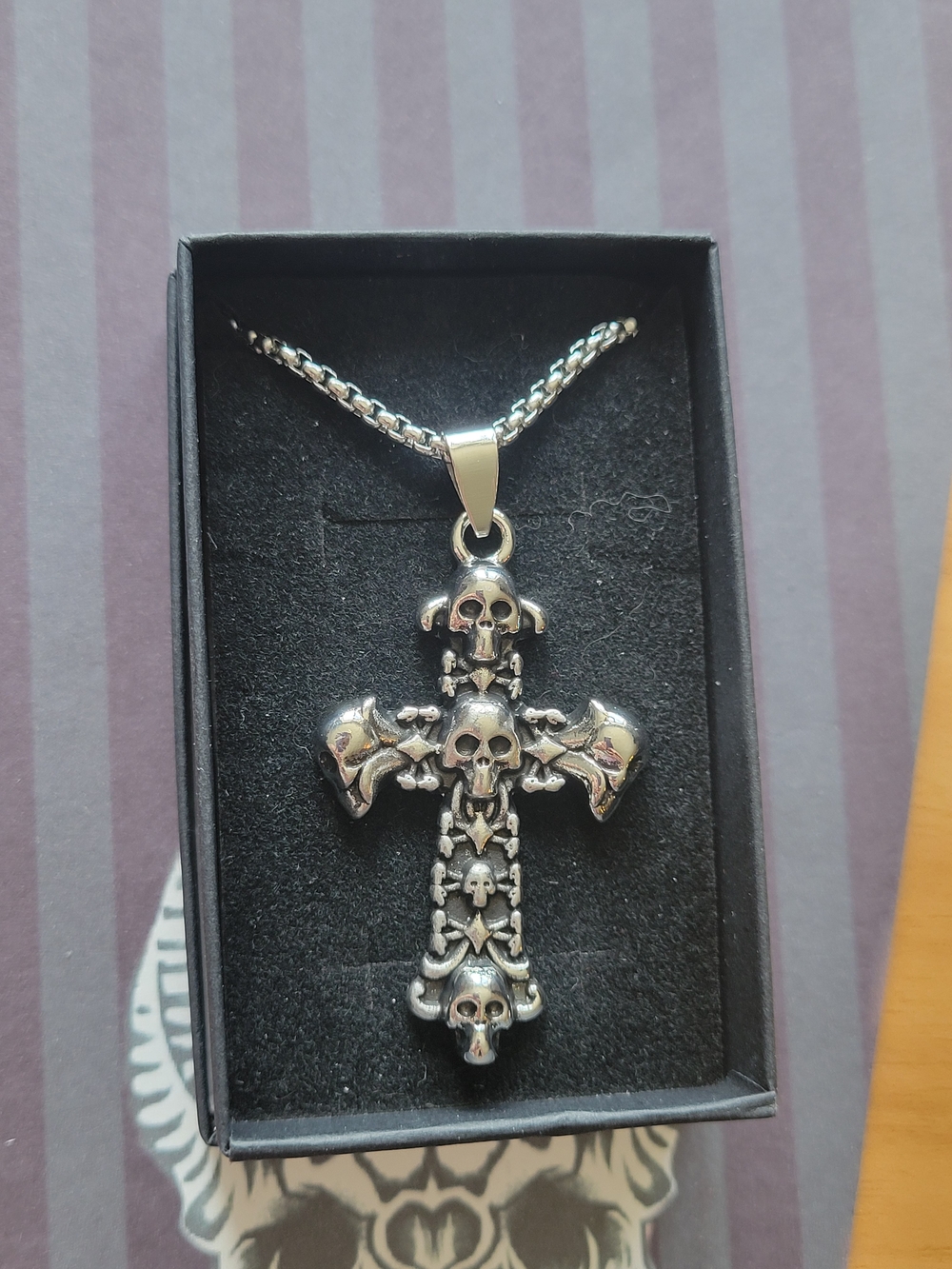💀NEW💀Stainless Steel Silver Skull Cross Pendant Necklace